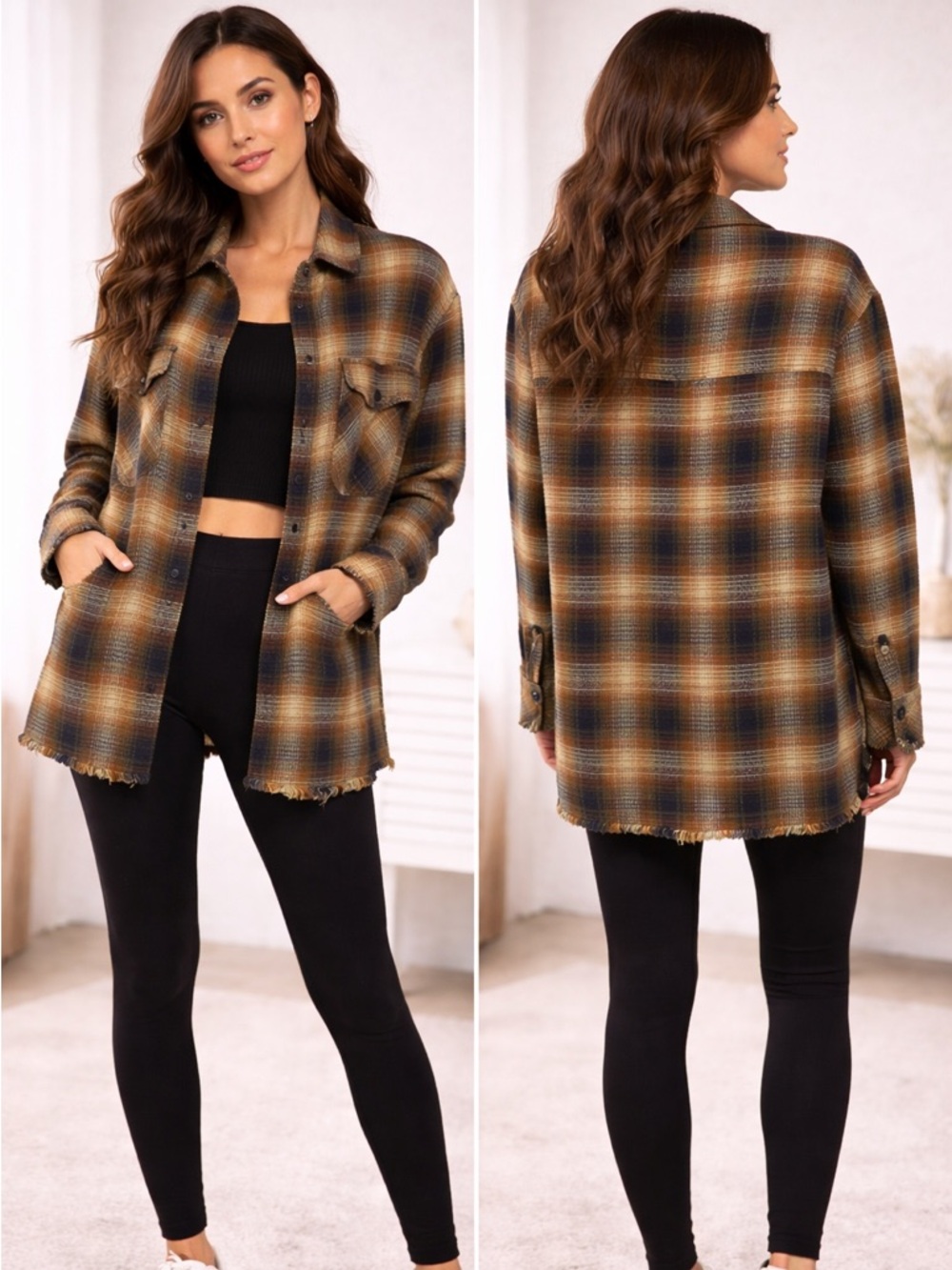 We The Free Calico Basin Plaid Buttondown Shacket Jacket